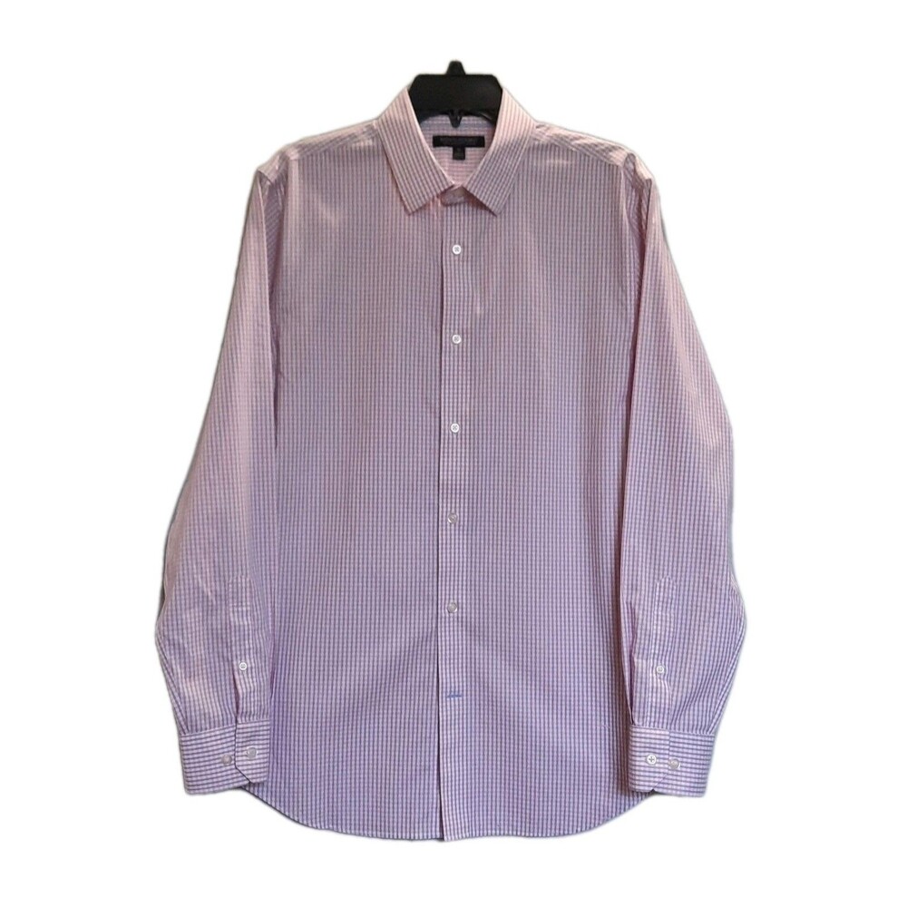 Men Banana Republic Non Iron LS Dress Shirt Slim Fit Pink Blue Micro Check Sz M